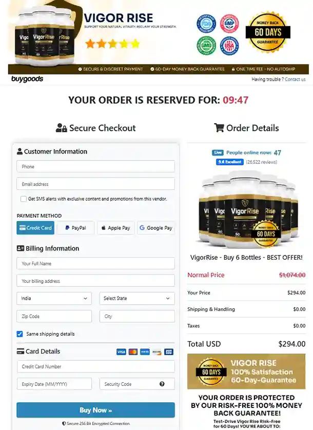 VigorRise Secure Order Page — Checkout